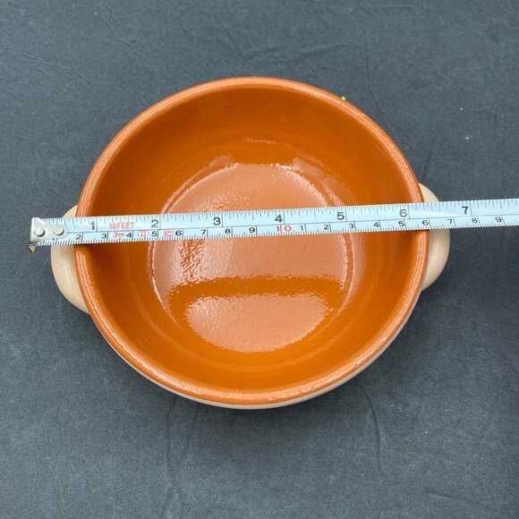 De Silva Bowl Glazed Terracotta Handles pitted Made In Italy orange Beige MCM - Picture 4 of 11